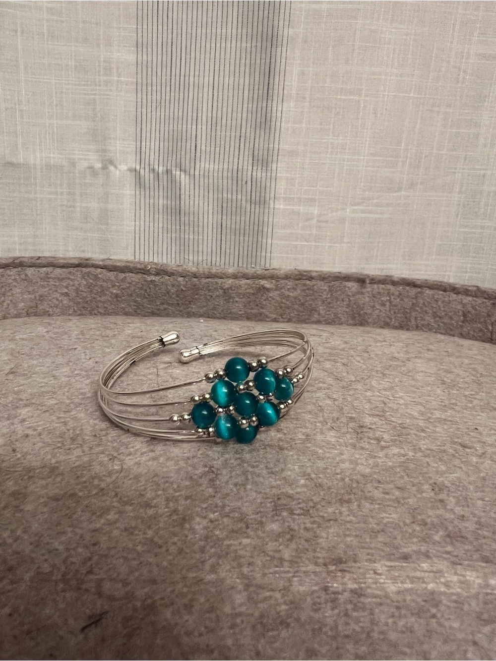 Aquamarine cuff bracelet, the beading is so beautiful and a very in-style color!